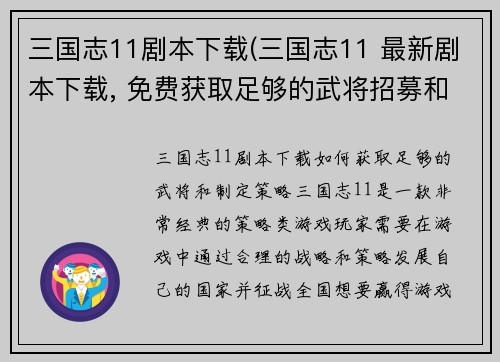 三国志11剧本下载(三国志11 最新剧本下载, 免费获取足够的武将招募和战略策略)